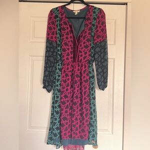 Matilda Jane Magenta and Teal Floral Colorblock Midi Dress